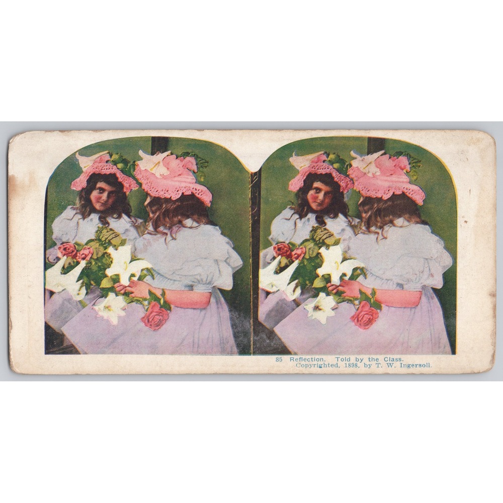 Stereoview Card "Reflection Told by the Class" No. 85 T‎ W Ingersoll 1898